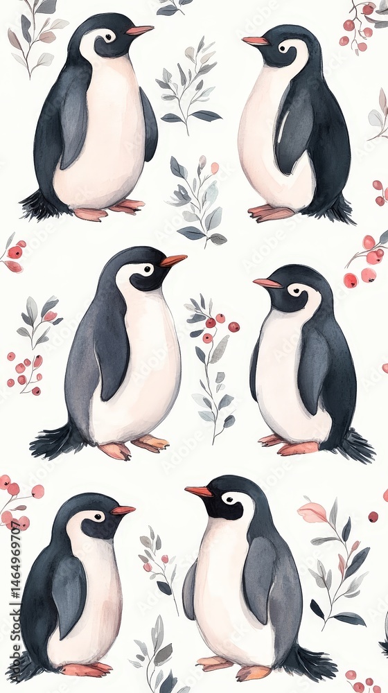 Obraz premium Cute Penguin Pattern Illustration