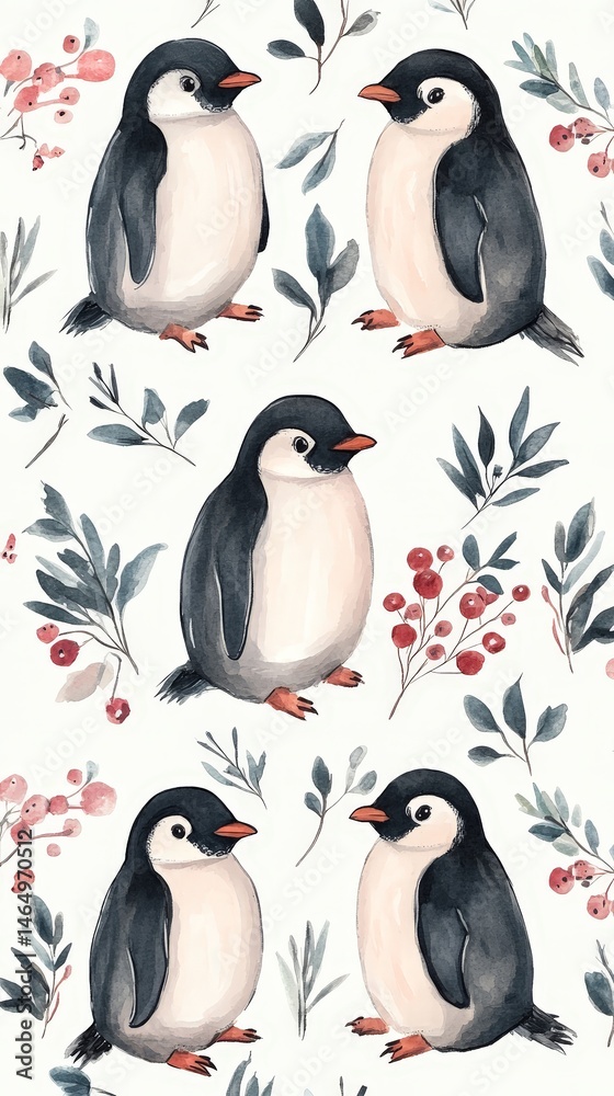 Obraz premium Cute Penguin Pattern Illustration