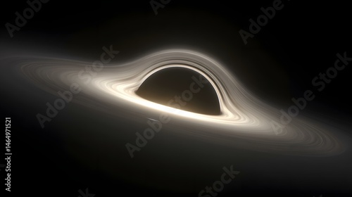 of a black hole with swirling accretion disk and light bending around it