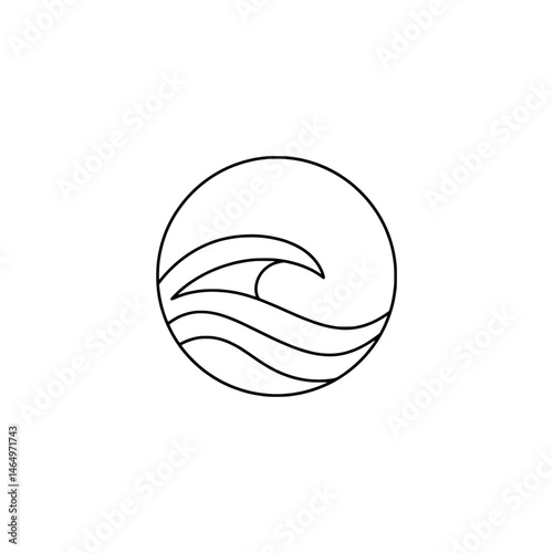 Ocean Wave Logo: A minimalist logo of ocean wave, representing a powerful wave in a serene moment.