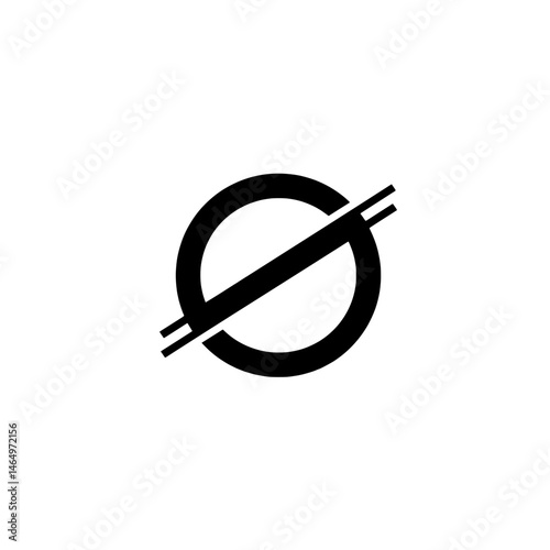 Null Symbol Icon: A minimalist visual representation of the mathematical null symbol, a black circle with a diagonal line, conveying concepts of emptiness, absence, and the void.