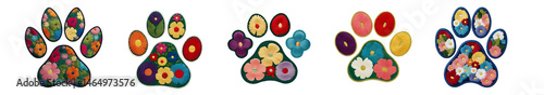 set of paw cat embroidered patch badge, transparent, png, cut out
