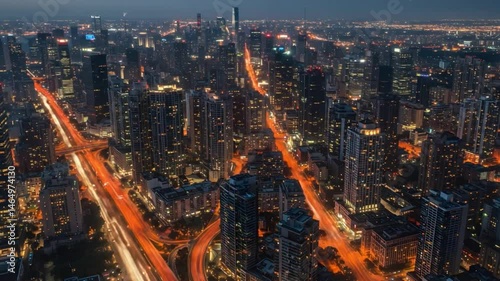 Wallpaper Mural Stunning aerial view of dense city skyline at night with glowing traffic patterns Torontodigital.ca