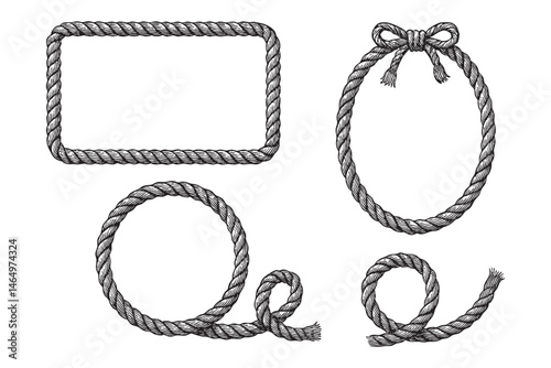 rope frame set woodcut engraving vector illustration