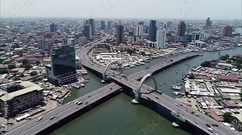 Lagos High-Altitude View | Modern Bridges & Commercial Aerial