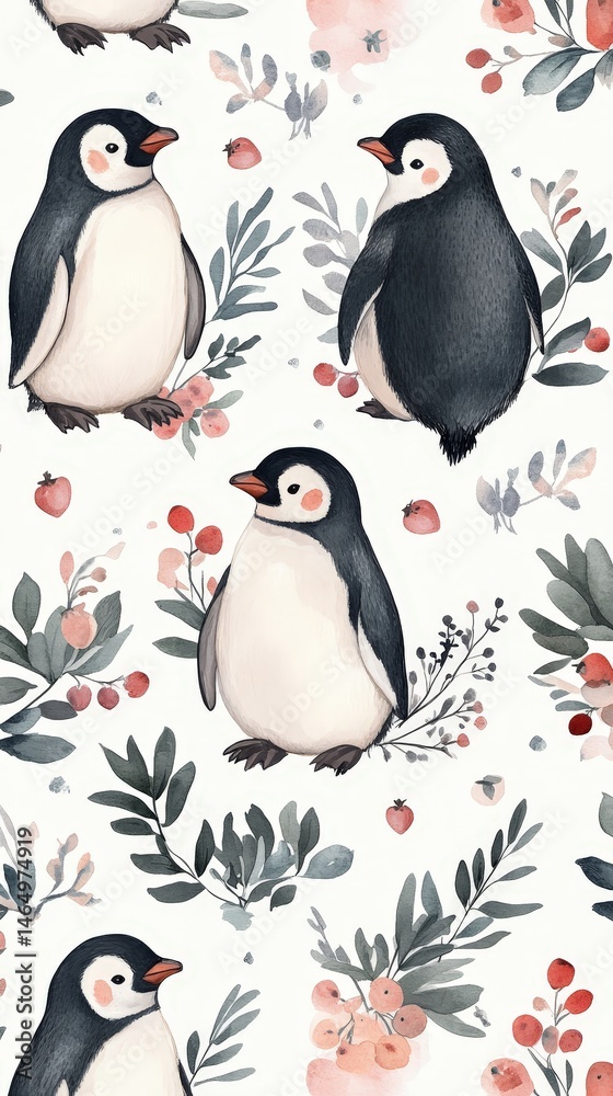 Naklejka premium Cute Penguin Pattern Illustration
