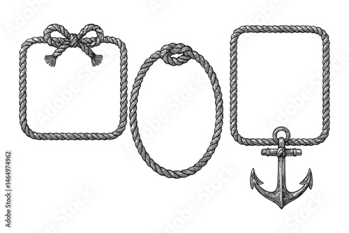 rope frame set woodcut engraving vector illustration