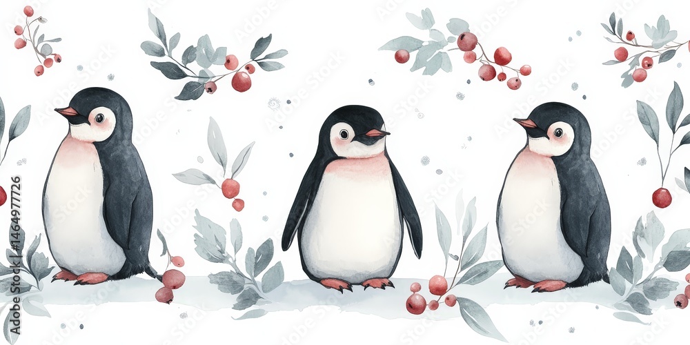 Obraz premium Cute Penguin Pattern Illustration