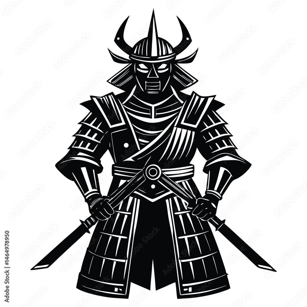 Obraz premium Samurai silhouette flat design on white background