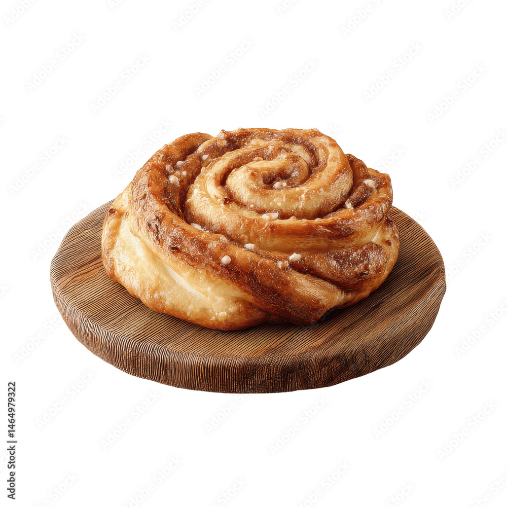 Fototapeta premium Delicious Cinnamon Roll on Rustic Wooden Board