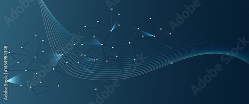 Abstract digital network with interconnected lines and dots on a deep blue background	
