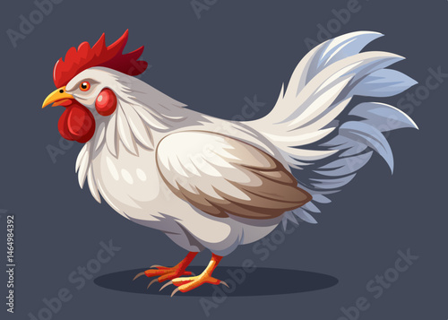 White Rooster Illustration Farm Animal Poultry Bird