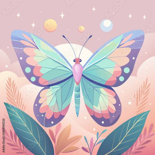Pastel Butterfly Illustration with Floral Elements