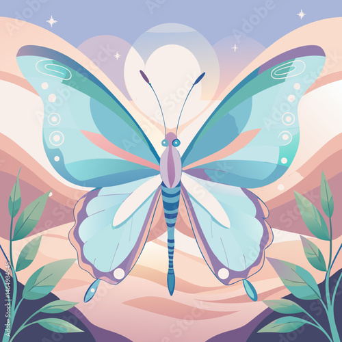 Serene Pastel Butterfly in a Dreamlike Landscape