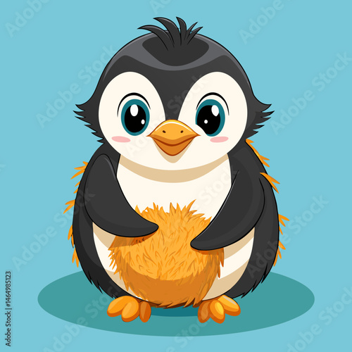 Adorable Baby Penguin Holding Fluffy Ball Cartoon Illustration