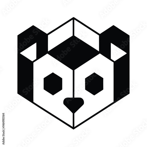 Geometric panda face vector illustration in black and white suitable for logos or design elements