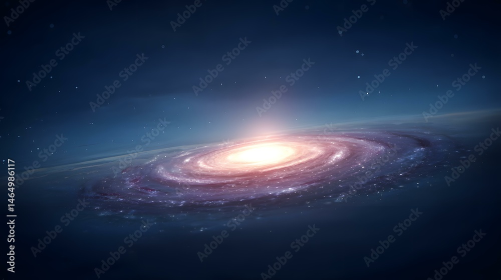 Fototapeta premium view with a bright, colorful spiral nebula and dark space dust