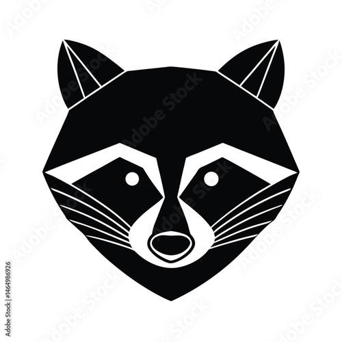 Geometric black and white raccoon face isolated on white background suitable for design and decoration