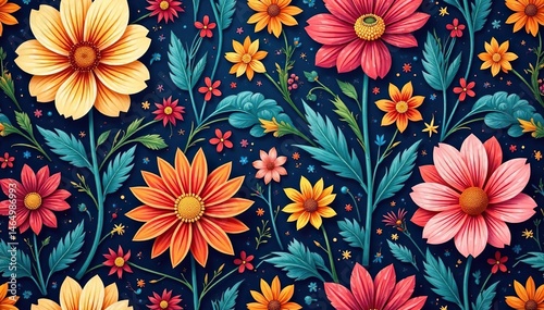 Intricate floral design, continuous repeat for textile use , retro, tile, textile