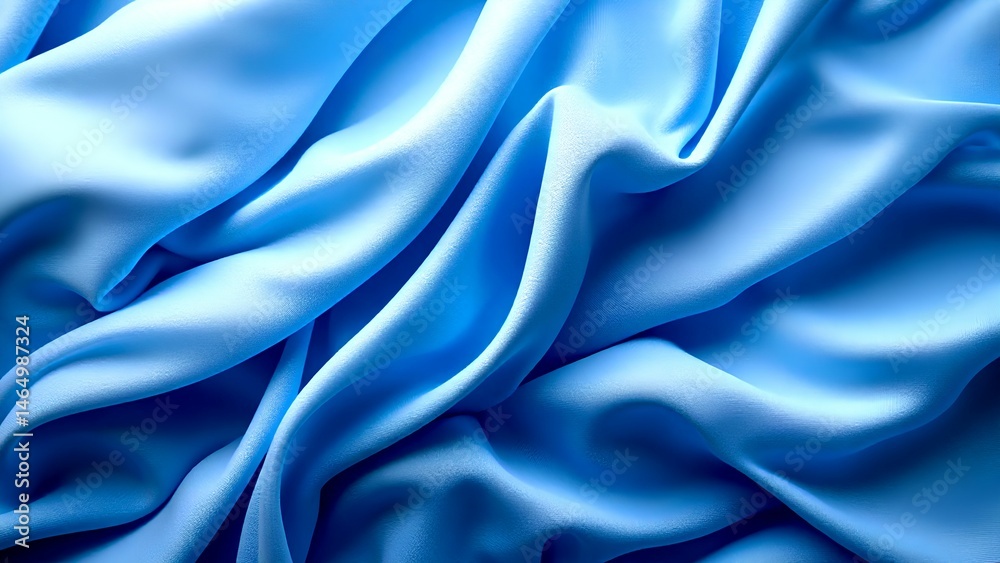 Obraz premium Smooth, flowing blue fabric with elegant folds and soft texture, creating a serene and luxurious appearance.