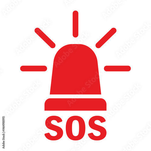 SOS Emergency help red siren icon, safety support alert, save concept in flat style. First aid alarm. Medical alert. Business concept for web, marketing, banner, mobile app and graphic elements.