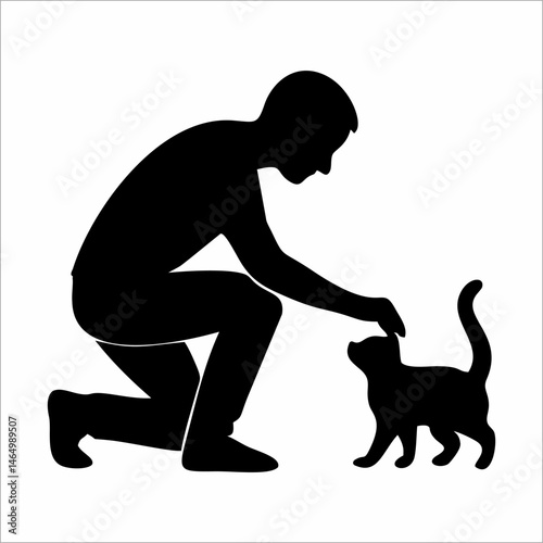 silhouette of a human interacting with a cat