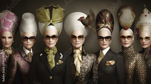 portrait featuring people in diverse fashion and hairstyles