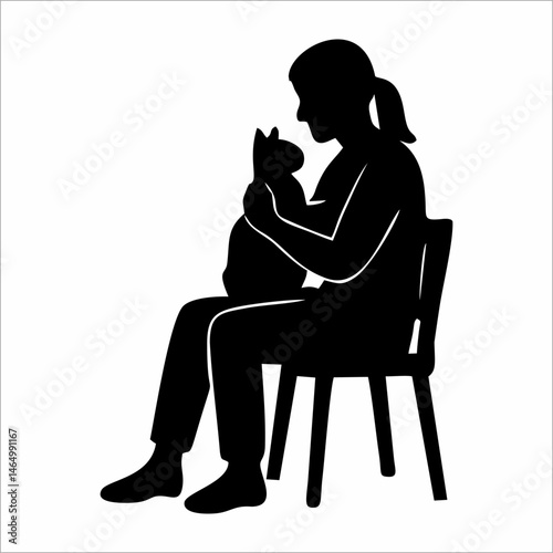 silhouette of a human interacting with a cat