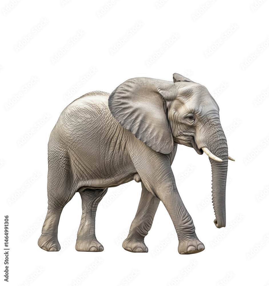 Fototapeta premium African Elephant Walking Isolated on Black Background