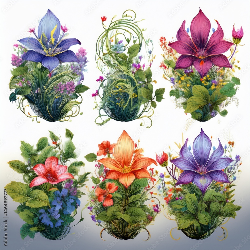 set of flowers