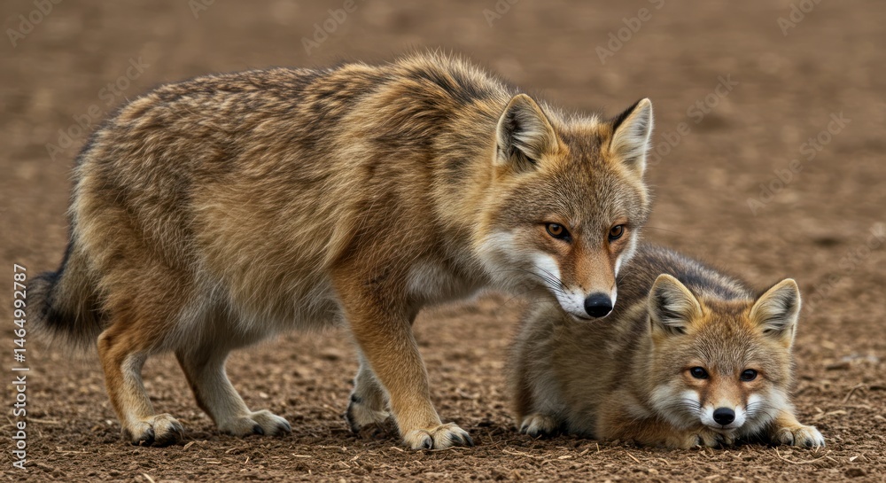 Fototapeta premium Coyotes in natural environment showing fur texture and outdoor portrait
