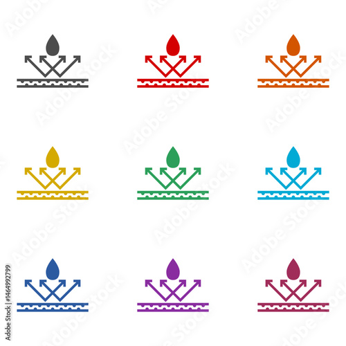 Waterproof, drop resistant icon isolated on white background. Set icons colorful
