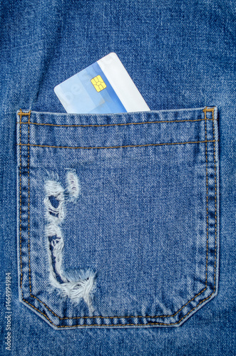 Obraz na płótnie Credit card in blue jeans pocket close up w salonie