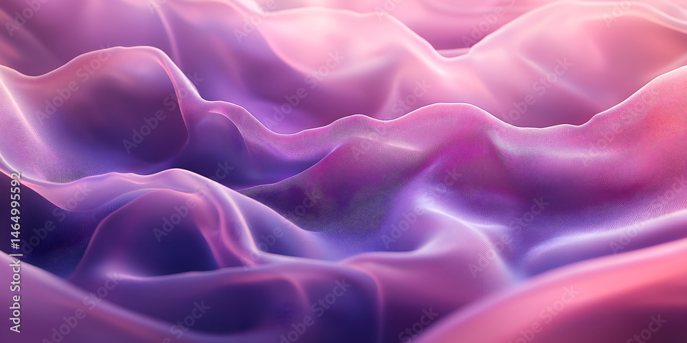 Fototapeta premium A soft, close-up shot of lavender silk satin fabric folding over itself, the waves forming intricate textures and highlights