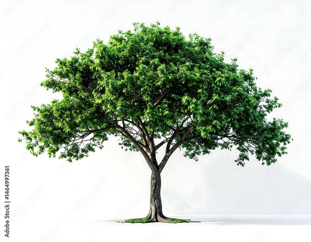 Obraz premium Hyper Realistic Tree With Vibrant Green Leaves Isolated On White Scene