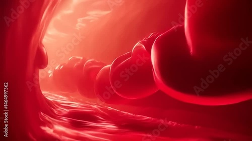 Monochromatic Red Blood Cells Flowing in Blood Vessel Low Angle View Demonstrating Health and Medical Stock Footage