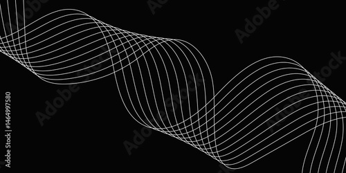 Abstract Black background with a glowing abstract waves. Abstract wave element for design. Digital frequency track equalizer, Futuristic background design. Long exposure, Light painting photography.