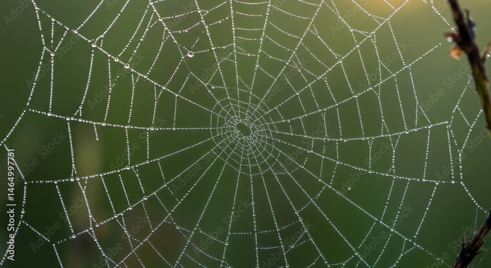 Obraz premium Delicate spiderweb with dew drops