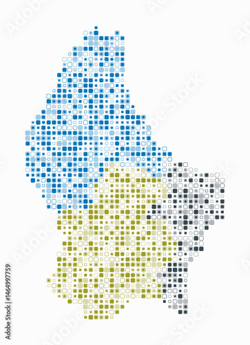 Luxembourg, shape of the country build of colored cells. Digital style map of the Luxembourg on white background. Small size rounded square blocks. Awesome vector illustration.