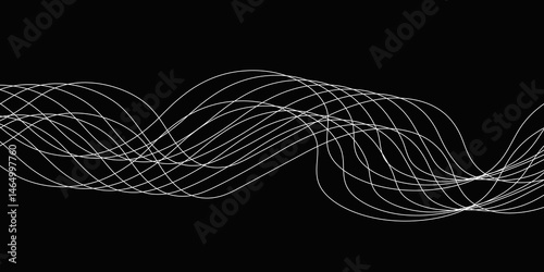 Abstract Black background with a glowing abstract waves. Abstract wave element for design. Digital frequency track equalizer, Futuristic background design. Long exposure, Light painting photography.