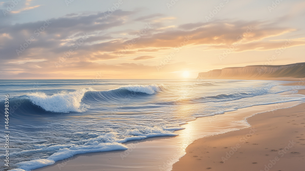 Fototapeta premium Peaceful coastal seascape at sunset with gentle waves