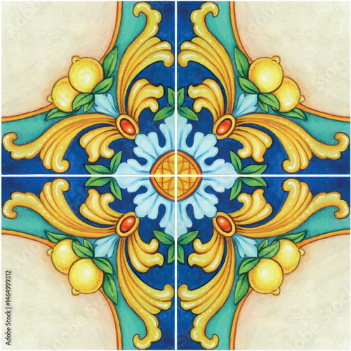 Watercolor hand drawn italian mediterranean tiles