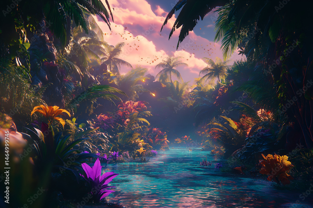 Obraz premium Alien flora and fauna on an exotic extraterrestrial planet