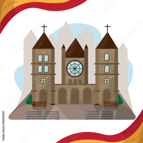 Cathedral church in Spanish style. Vector