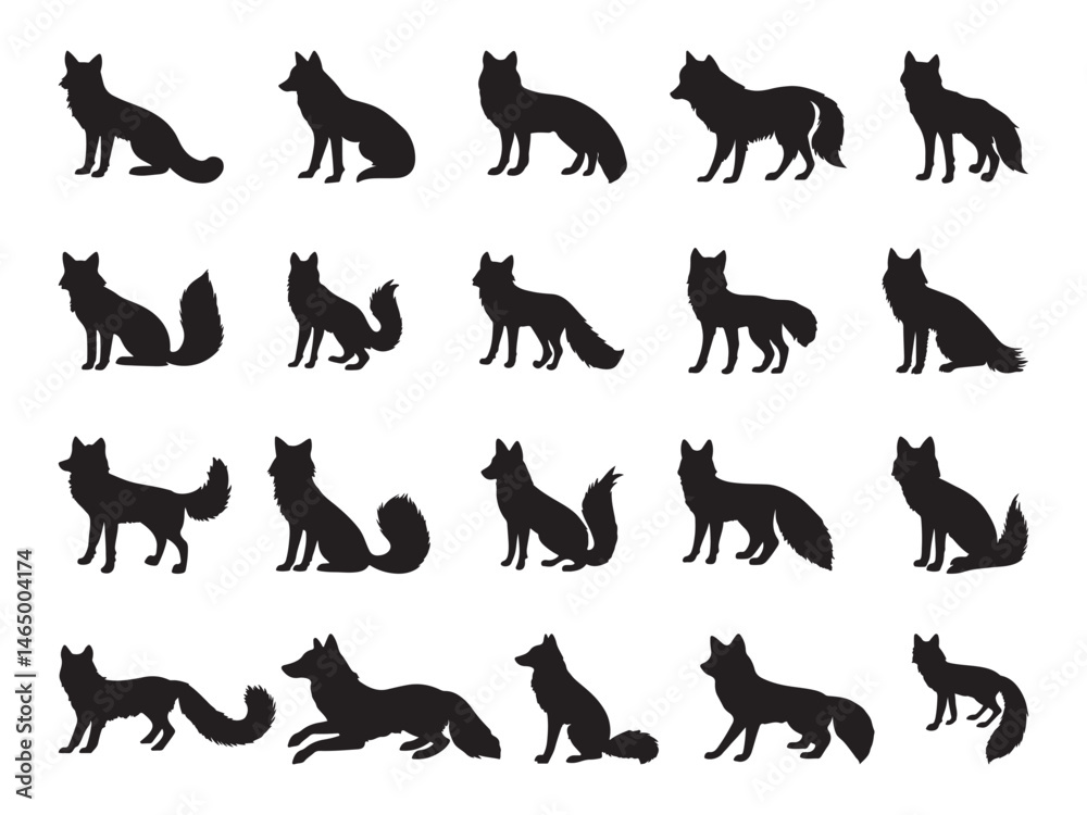 Obraz premium Set of fox silhouette vector illustration