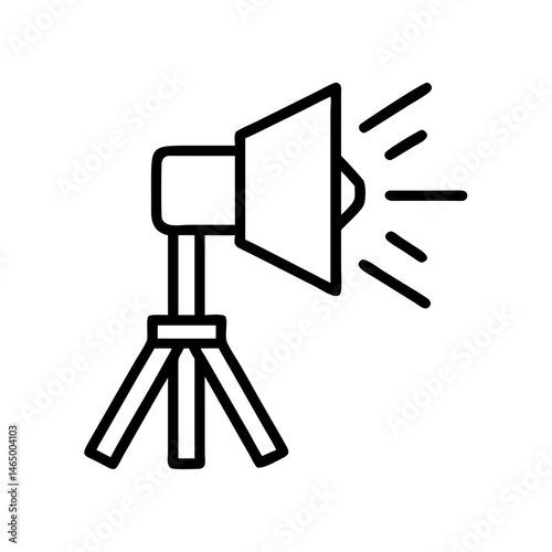 Studio light on tripod icon. Outline graphic of light source stand. Illustration for design, photography, studio concept