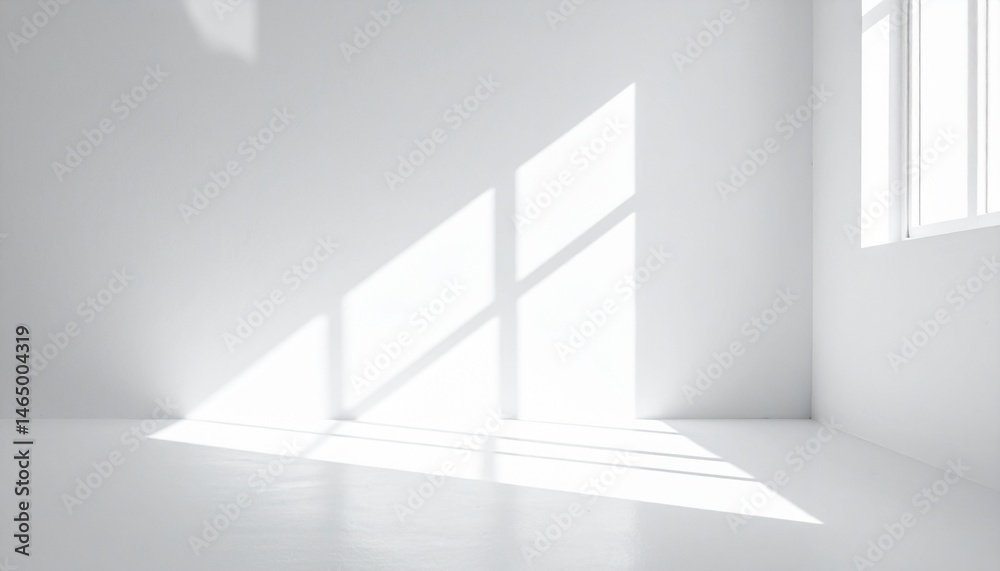 Fototapeta premium Empty white room with window light casting geometric shadows on wall and floor