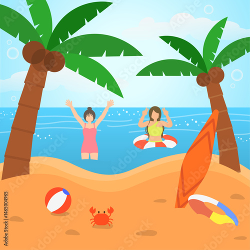 여름휴가 해변에서 수영복입고 물놀이하는 사람들 People in swimsuits on the beach for summer vacation