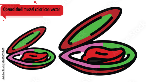  Opened shell mussel color icon vector
