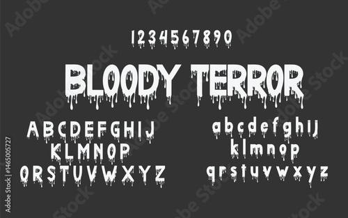 Horror Halloween Dripping Typeface, Dripping Blood Font Alphabet and Numbers Set